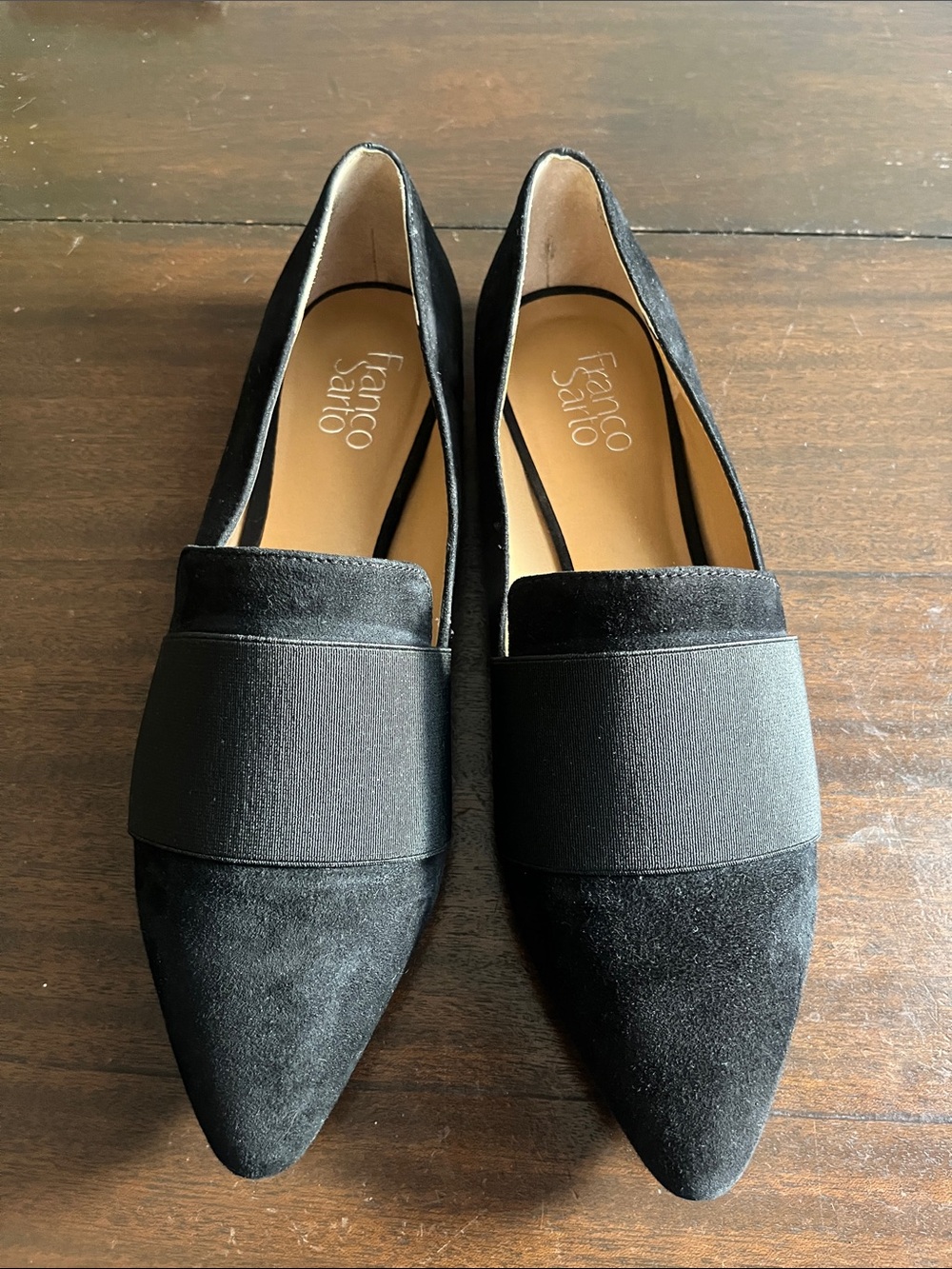 Franco Sarto Black Suede Pointed Toe Flats Loafers